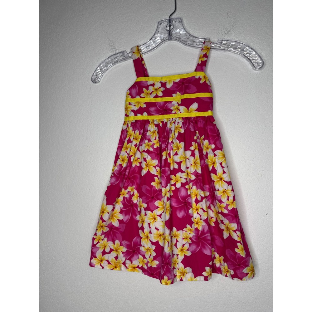 RJC Pink Floral Hawaiian Sundress Plumeria Print Cotton Made Hawaii Girls Size 5